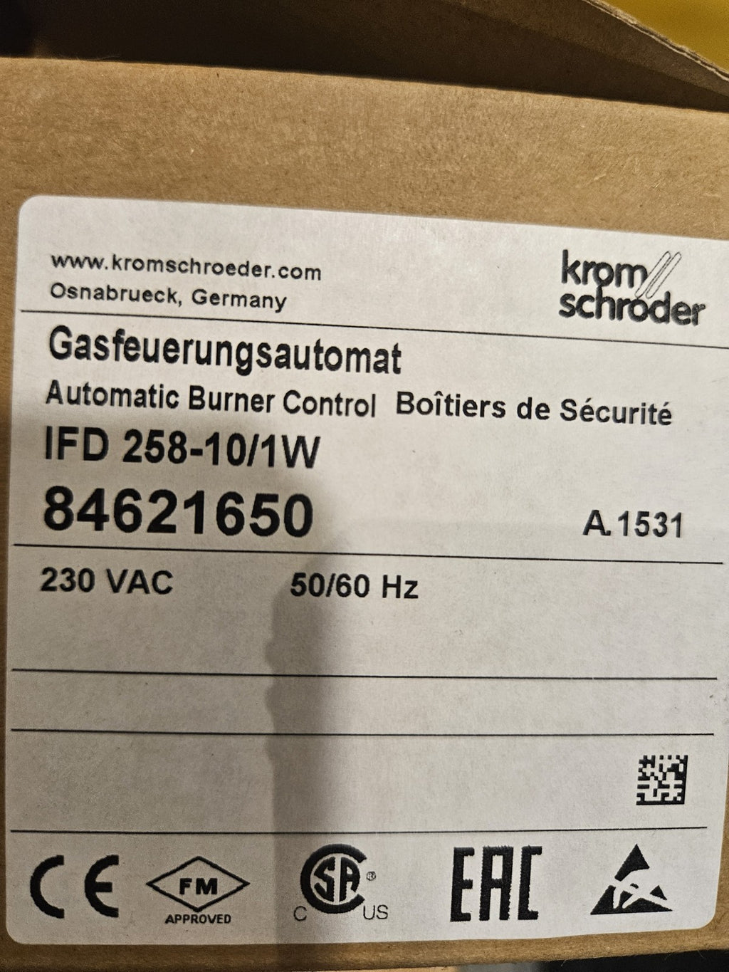 Kromschröder IFD 258-10/1W Automatic Burner Control 230VAC 50/60Hz NEU/OVP new