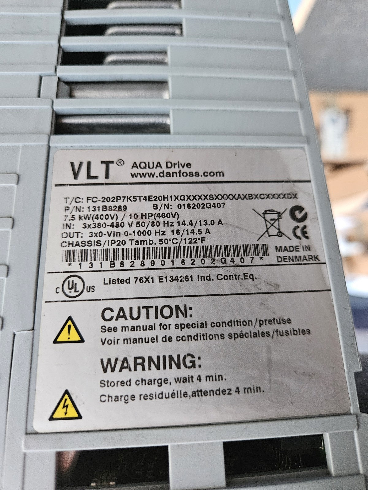 Danfoss FC-202 AQUA-DRIVE VFD Inverter, 7.5kW FC-202P7K5T4E20H1XGXXXXSXXXXAXBXCX