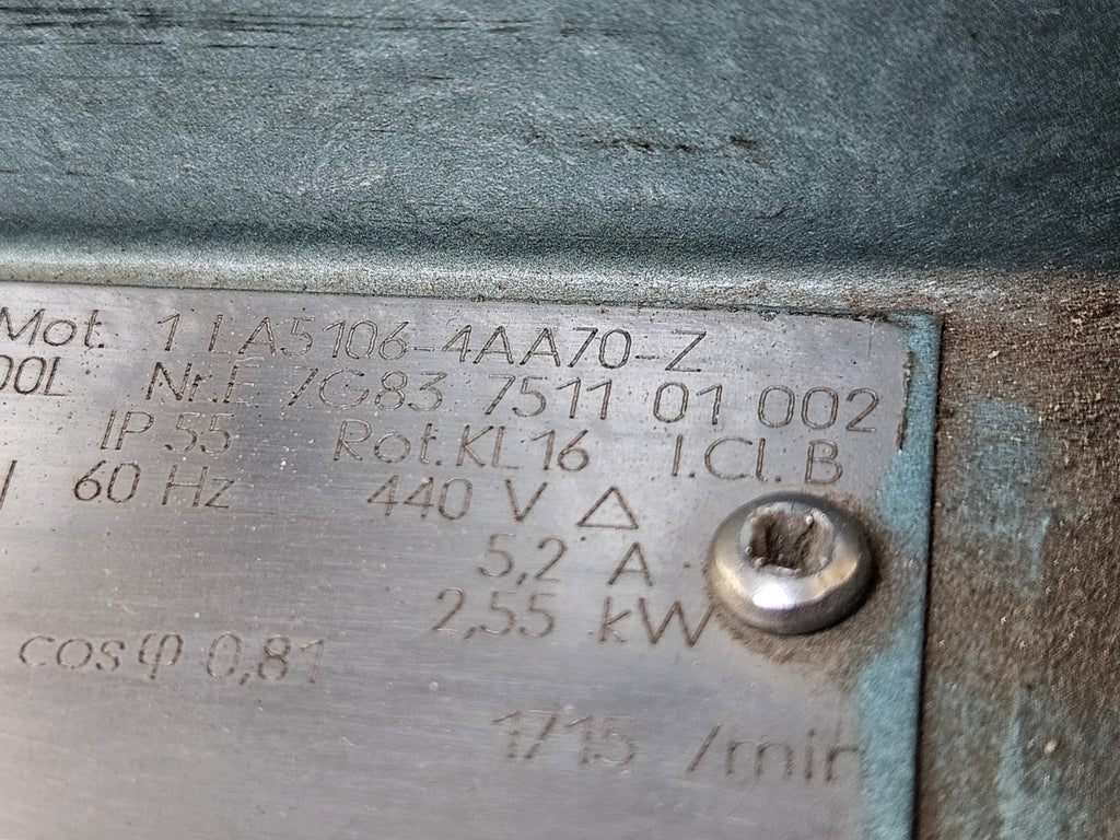Siemens 1LA5106-4AA70-Z MOTOR, 440V 2,55KW, 7G83 7511 01 002 Fully Working