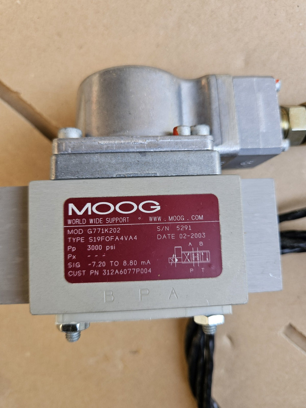 MOOG G771K202 FLOW SERVO CONTROL VALVE 312A6077P004, S19FOFA4VA4, Ne Neu Nos