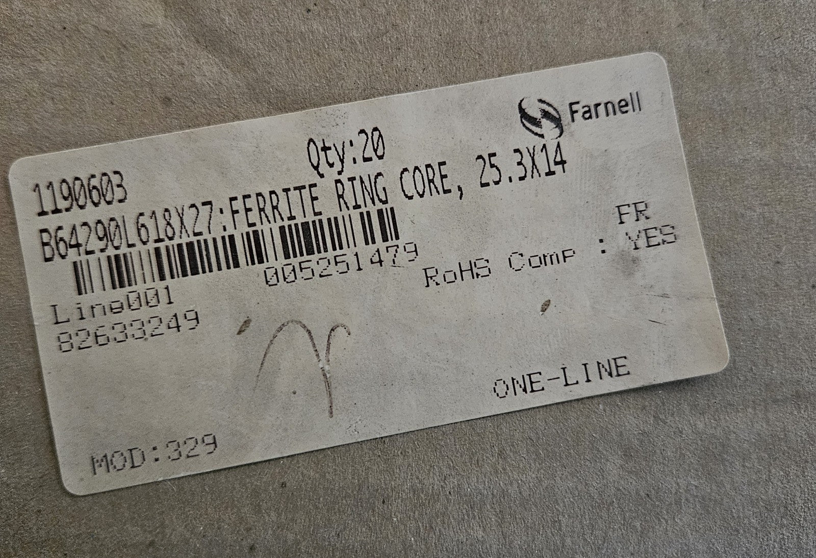 18 x Ferrit Ring Kern, Ring Core B64290L618X27,  25.3X14, 1190603 new, unused