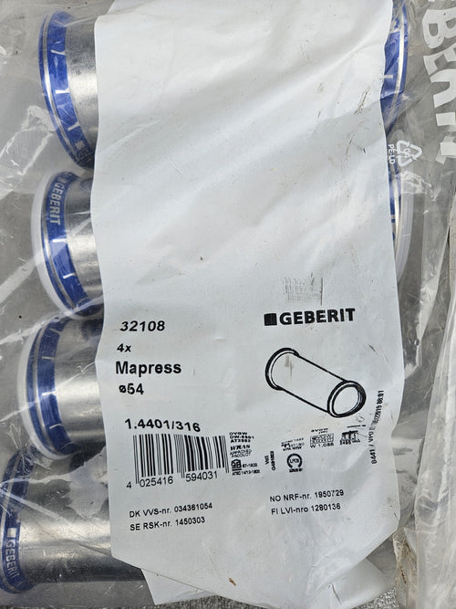 1x Geberit Mapress Edelstahl32108 Muffe Ø54 1.4401/316 -unused- INOX