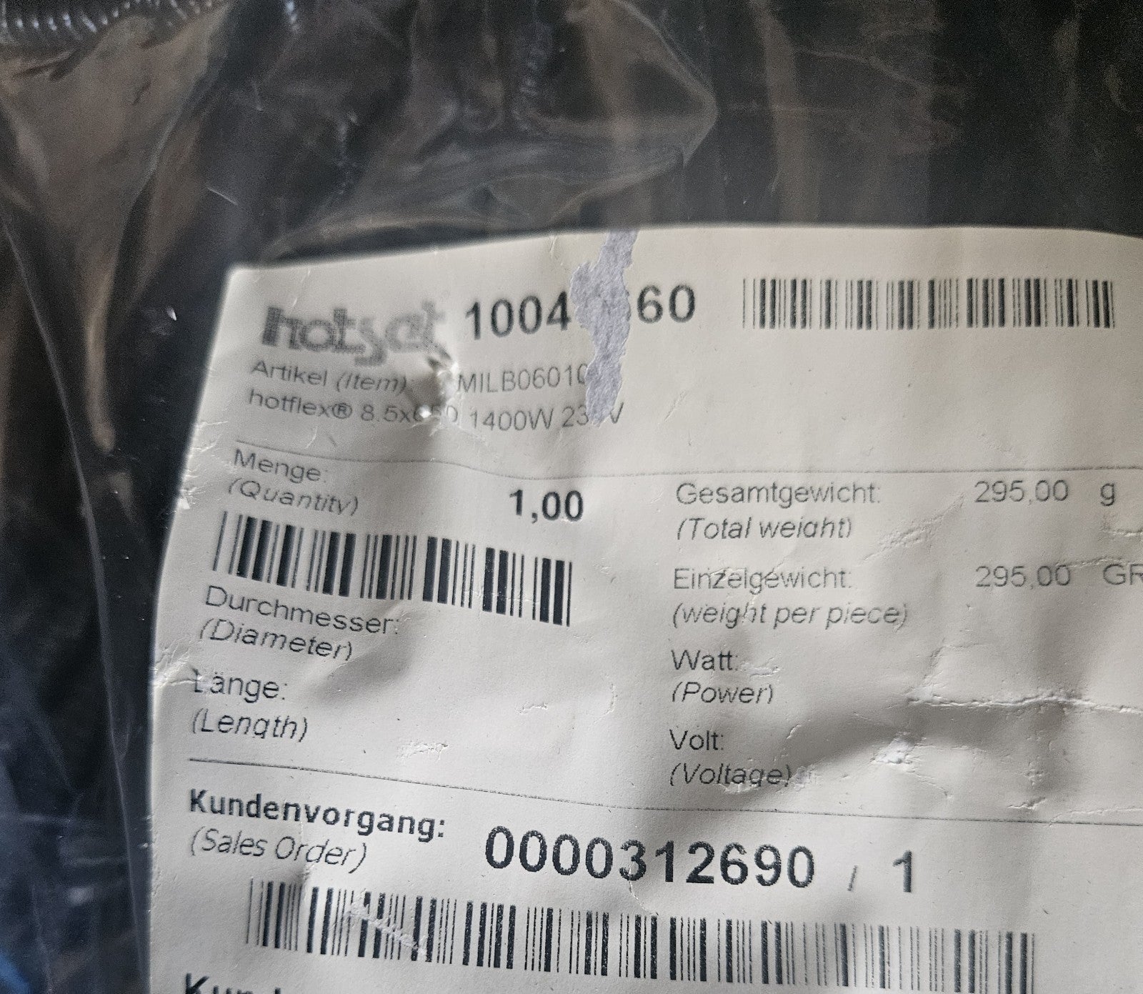 HOTFLEX MILB06010D, 8.5 X 650 1400W/230V, 10051400, Rohrheizkörper - NEU/OVP New