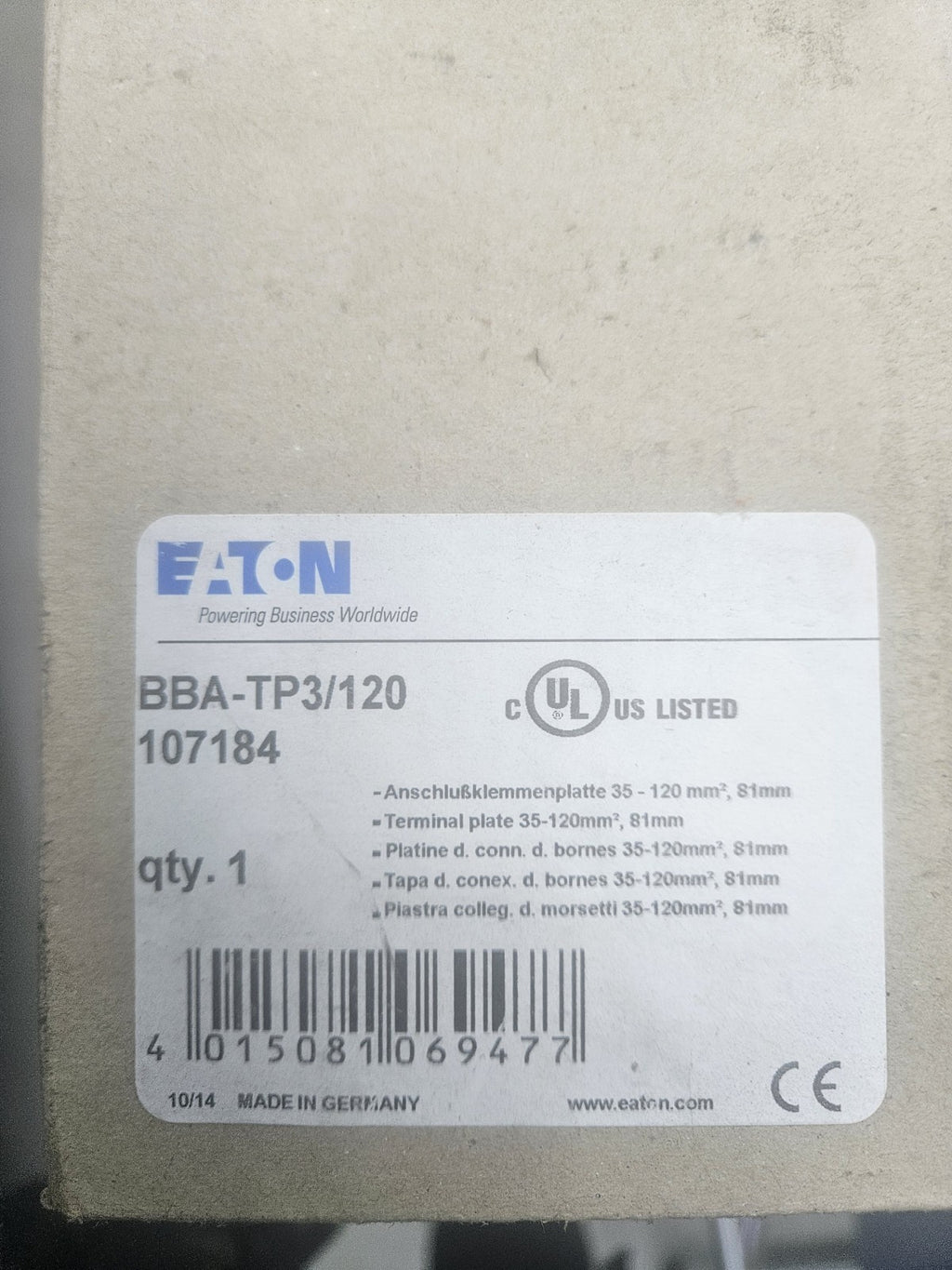 Eaton Anschlußklemmenplatte BBA-TP3/120 Adapter 107184 Anschlußklemmenplatte NEU