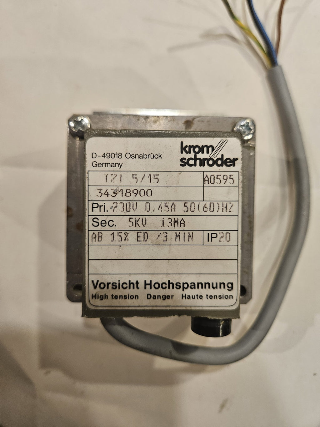 Krom Schröder TZI 5-100 Zündtransformator 34329133, used tested fully working