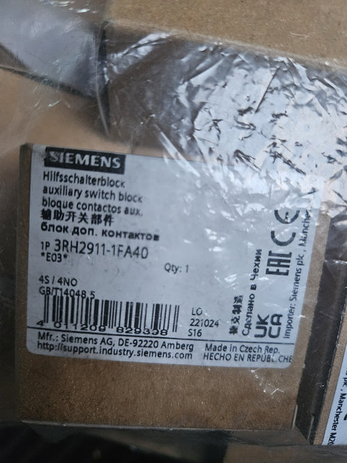 3RH2911-1FA40 SIEMENS CONTACTOR AUXILLIARY BLOCK 4NO