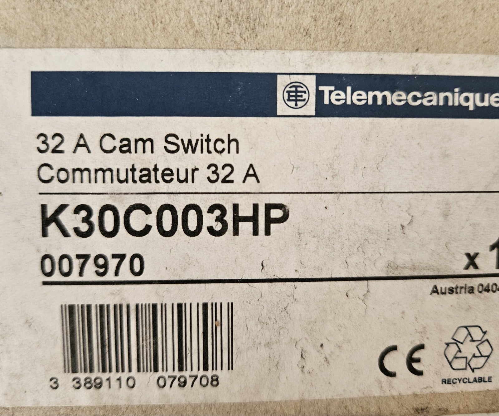 Schneider Electric TELEMECANIQUE Hauptschalter 32A 3-polig K30C003HP Neu/ovp Nos