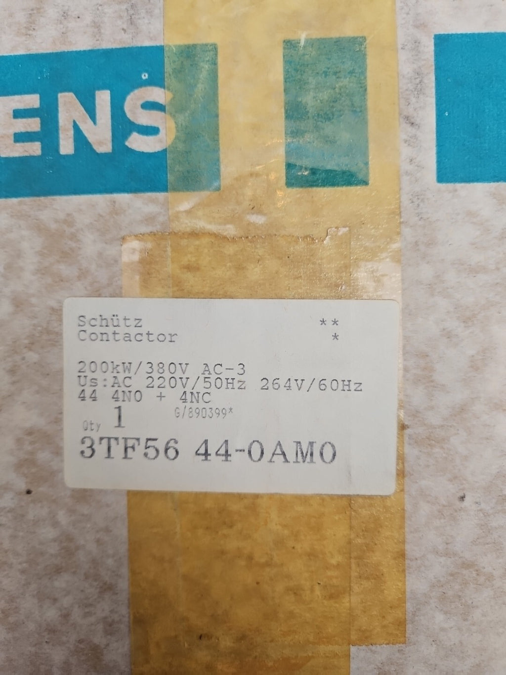 Siemens 3TF56 44-0AM0 Schütz 200KW Spule 220/264V A Neu/ovp, New Old stock