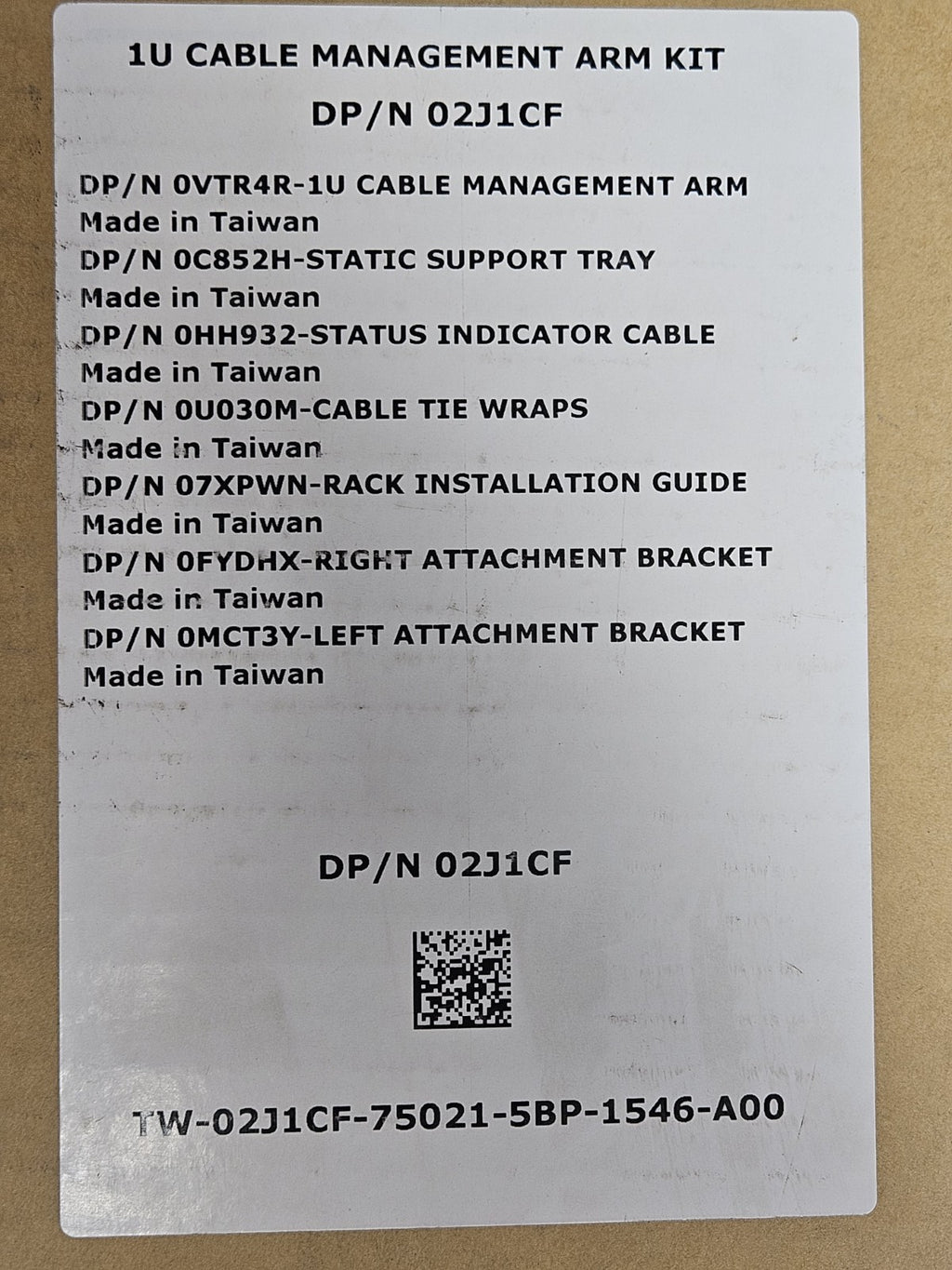 DELL 1U Cable Management Arm Kit DP/N 02J1CF Kabelmanagement NEU & OVP
