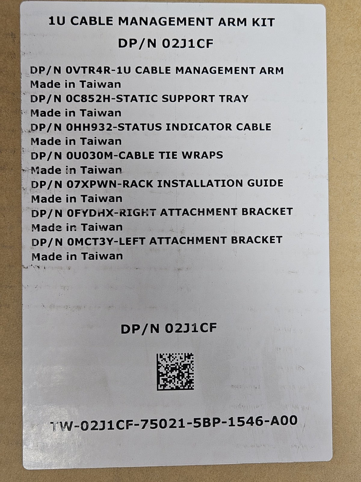 DELL 1U Cable Management Arm Kit DP/N 02J1CF Kabelmanagement NEU & OVP