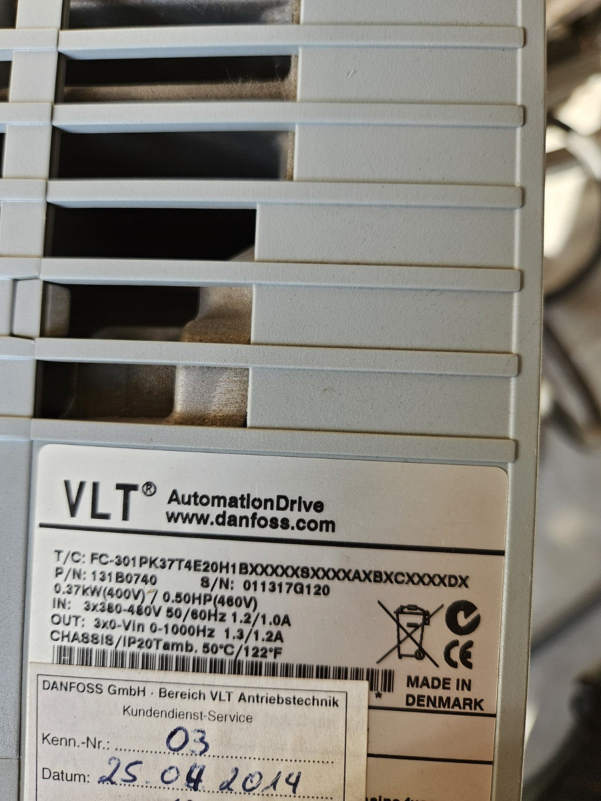 DANFOSS FREQUENZUMRICHTER, 131B0740, FC-301PK37T4E20H1 Aus Versuchsaufbau, w.neu
