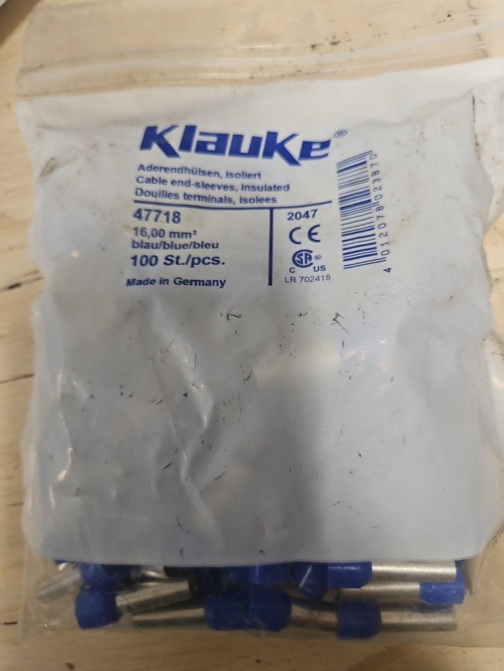 Klauke 47718 Aderendhülse 16 mm² Teilisoliert Blau 100 St., Neu/ovp New Sealed