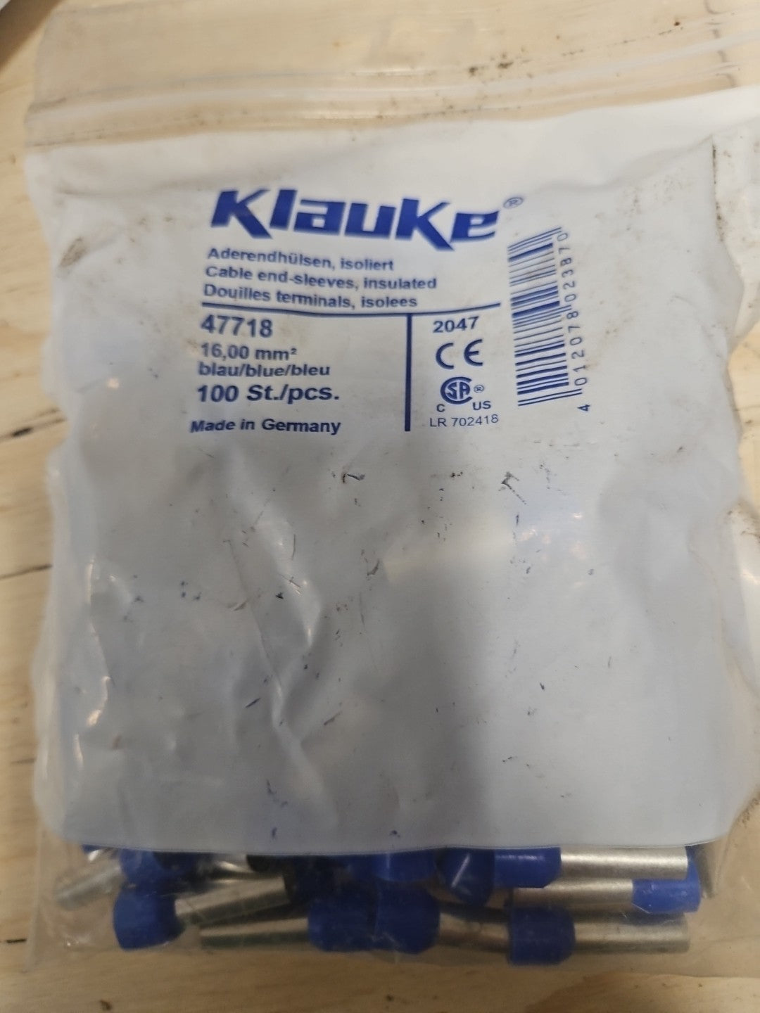 Klauke 47718 Aderendhülse 16 mm² Teilisoliert Blau 100 St., Neu/ovp New Sealed