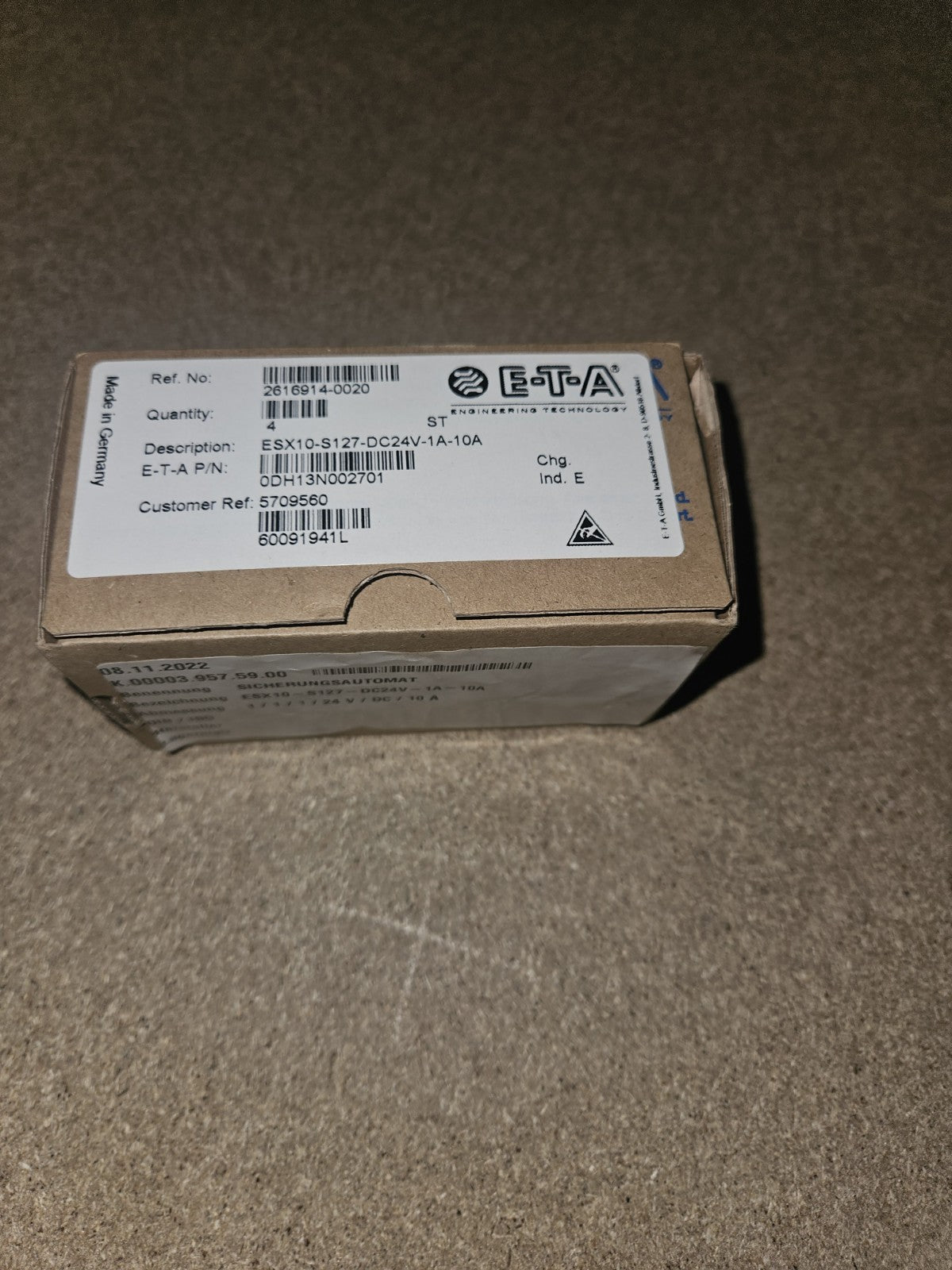 1 x E-T-A | ESX10-S127-DC24V-1A-10A | Sicherungsautomat Neu New Unbenutzt Unused