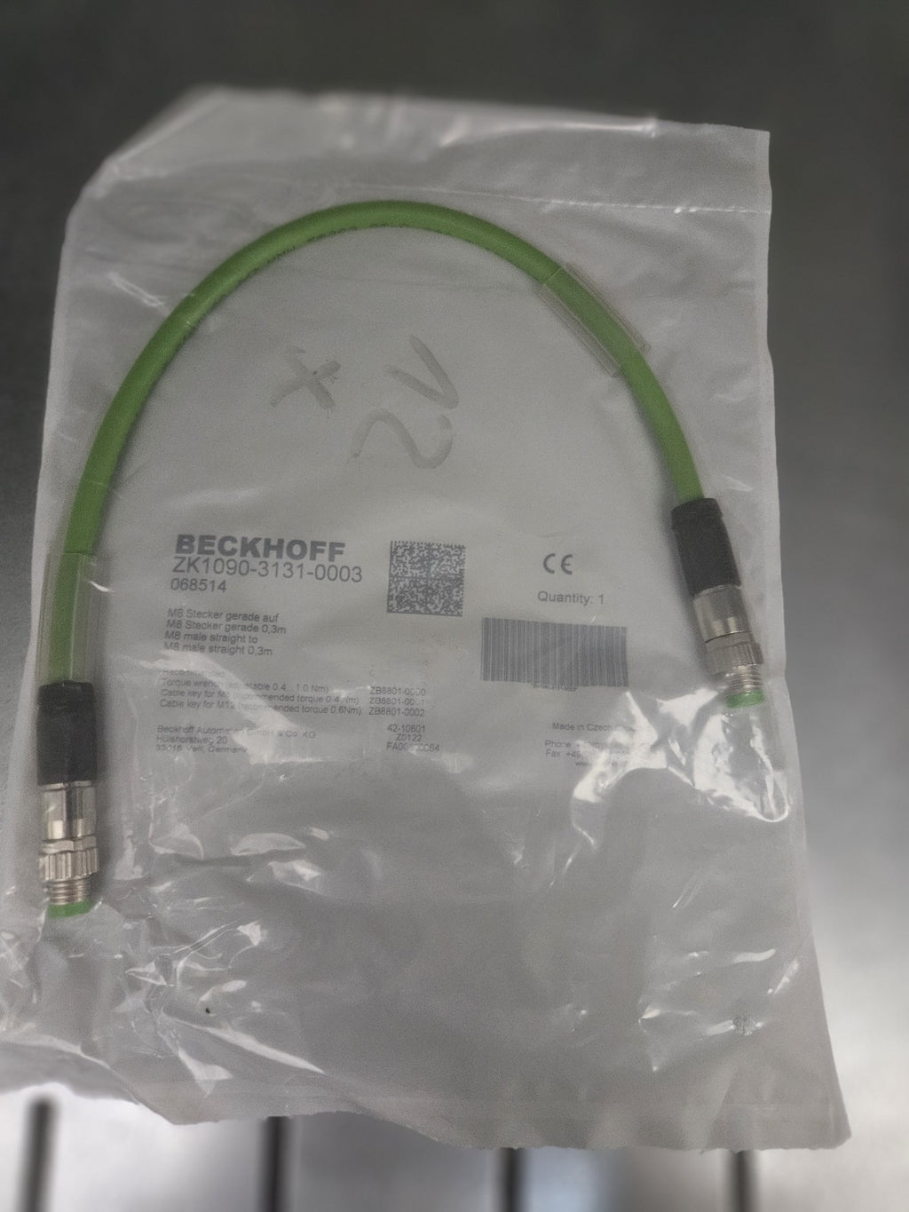 Beckhoff ZK1090-3131-0003 EtherCAT Buskabel 0,3m M8 Stecker  4pol.,PUR, OVP, NEU