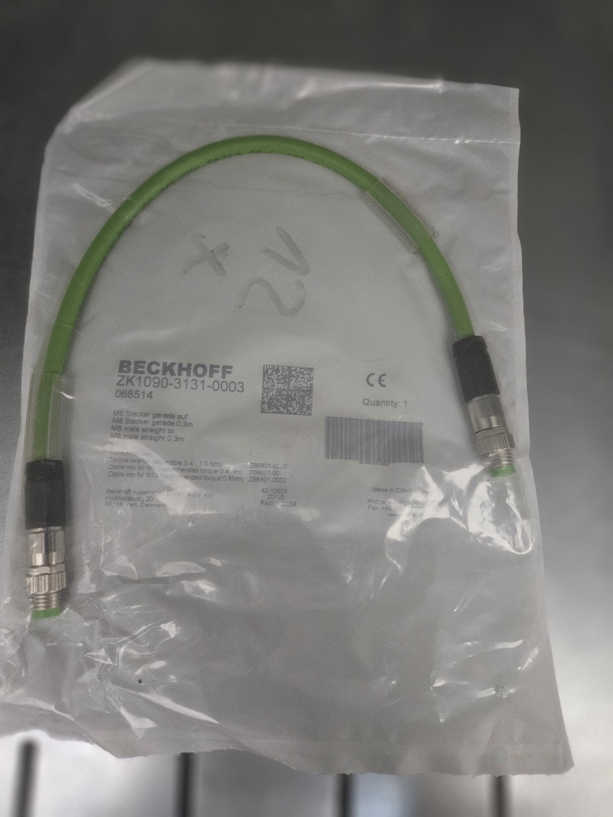 Beckhoff ZK1090-3131-0003 EtherCAT Buskabel 0,3m M8 Stecker  4pol.,PUR, OVP, NEU
