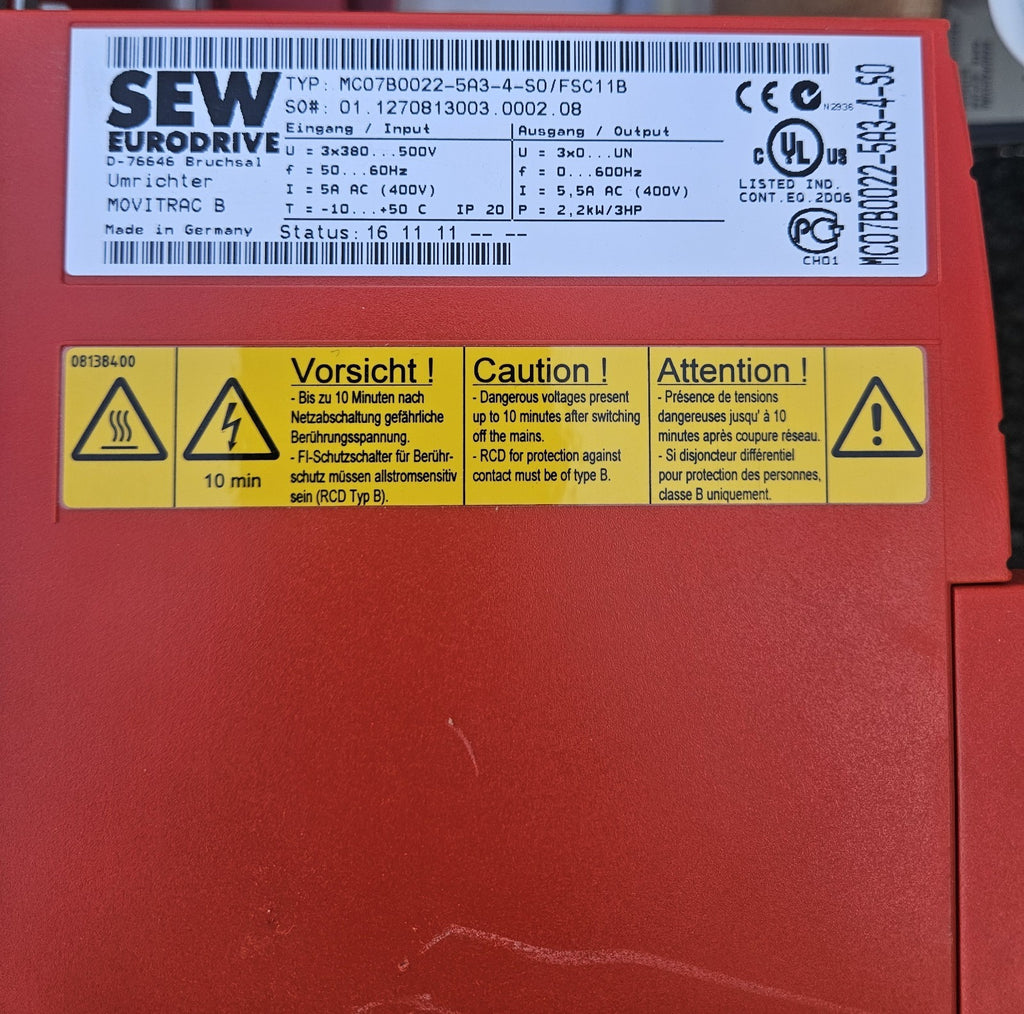 SEW Movitrac B MC07B0022-5A3-4-50/FSC11B, frequency Inverter, Umrichter New Neu