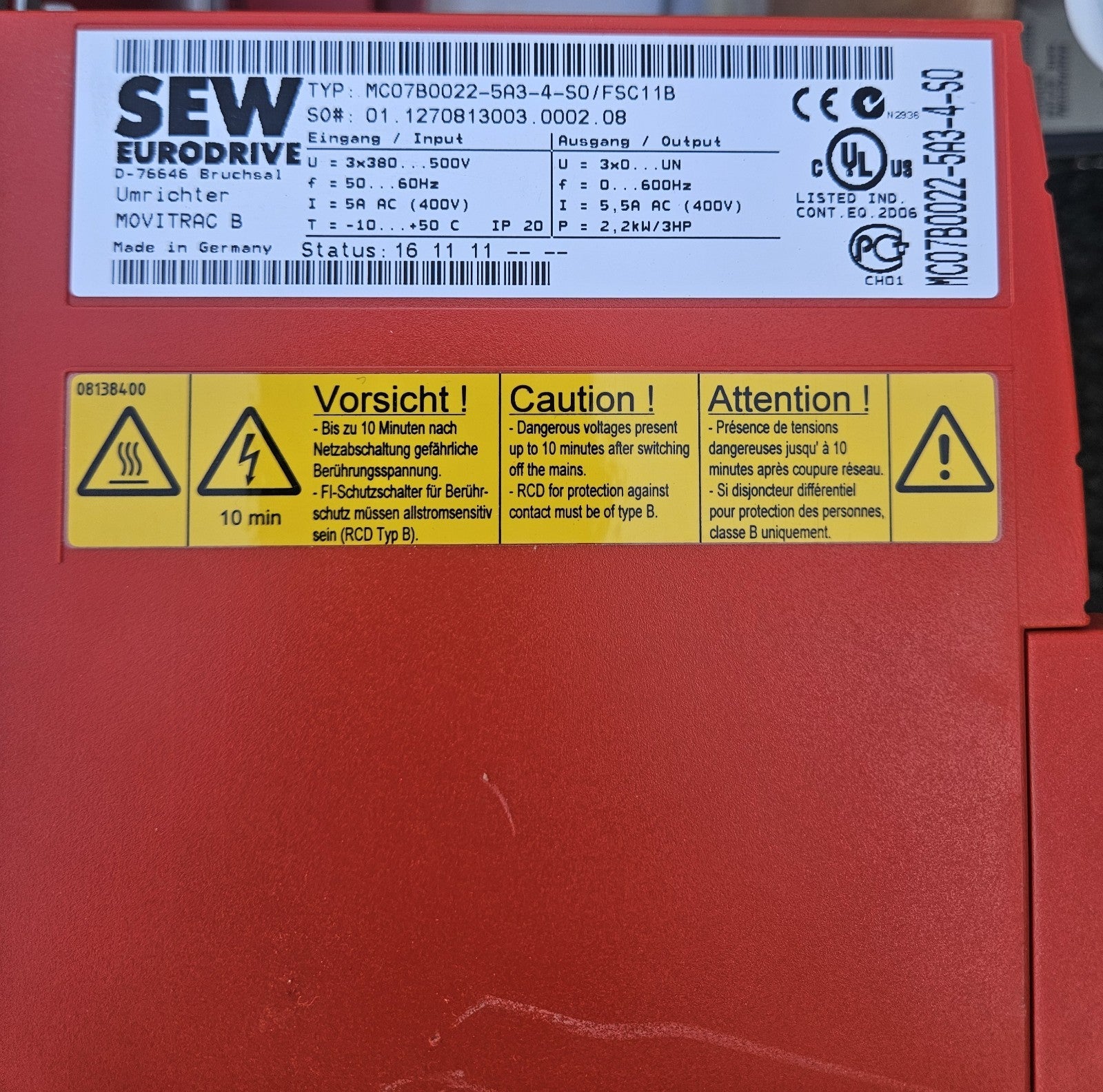 SEW Movitrac B MC07B0022-5A3-4-50/FSC11B, frequency Inverter, Umrichter New Neu