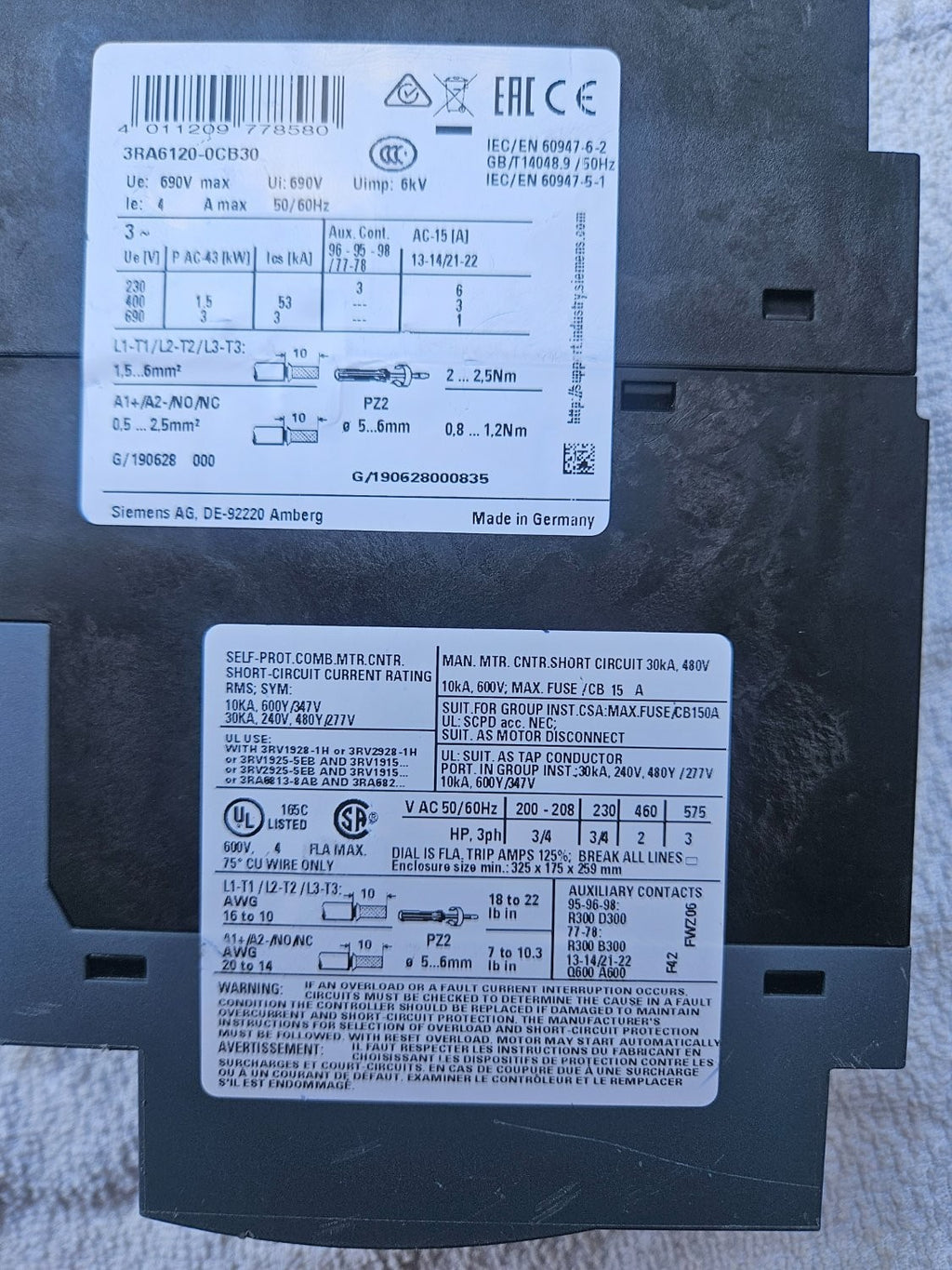 Siemens Sirius 3RA6120-0CB30 Softstarter, motorstarter new unused neu no box