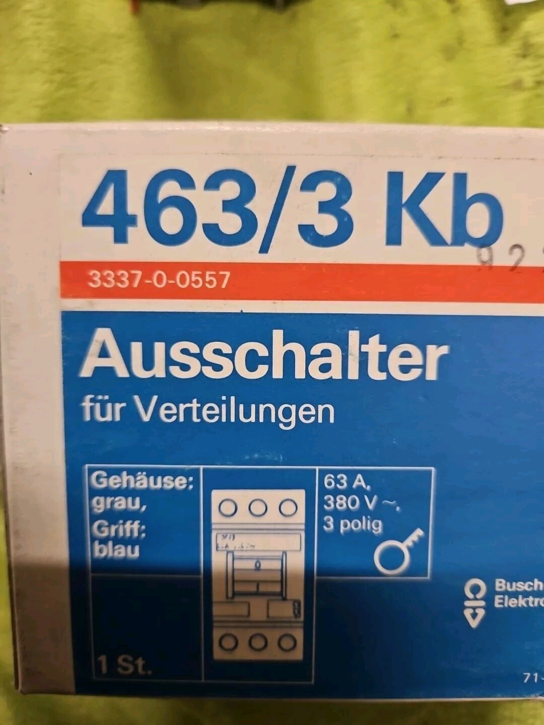 Busch-JaegerAusschalter Hauptschalter 463/3-KB  3polig  400V/ 63A, Neu Ovp New