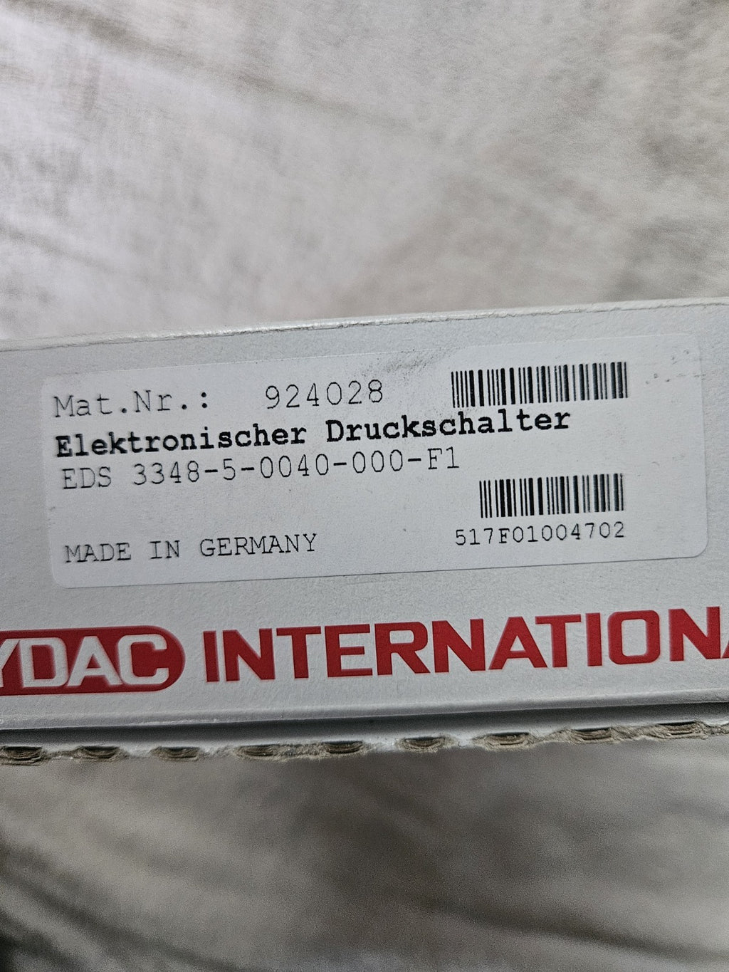 Hydac EDS 3348-5-0040-000-F1 DRUCKSENSOR 924028 Pressure Sensor New In Box Neu