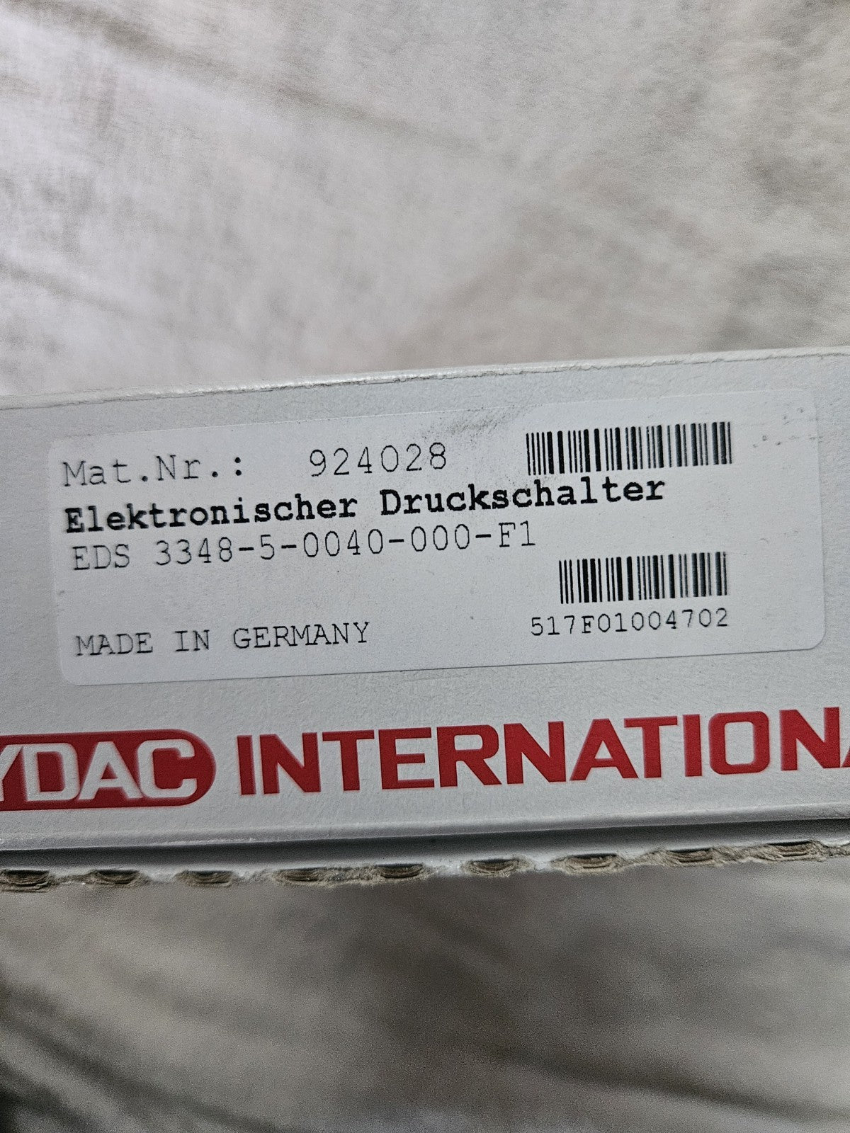 Hydac EDS 3348-5-0040-000-F1 DRUCKSENSOR 924028 Pressure Sensor New In Box Neu
