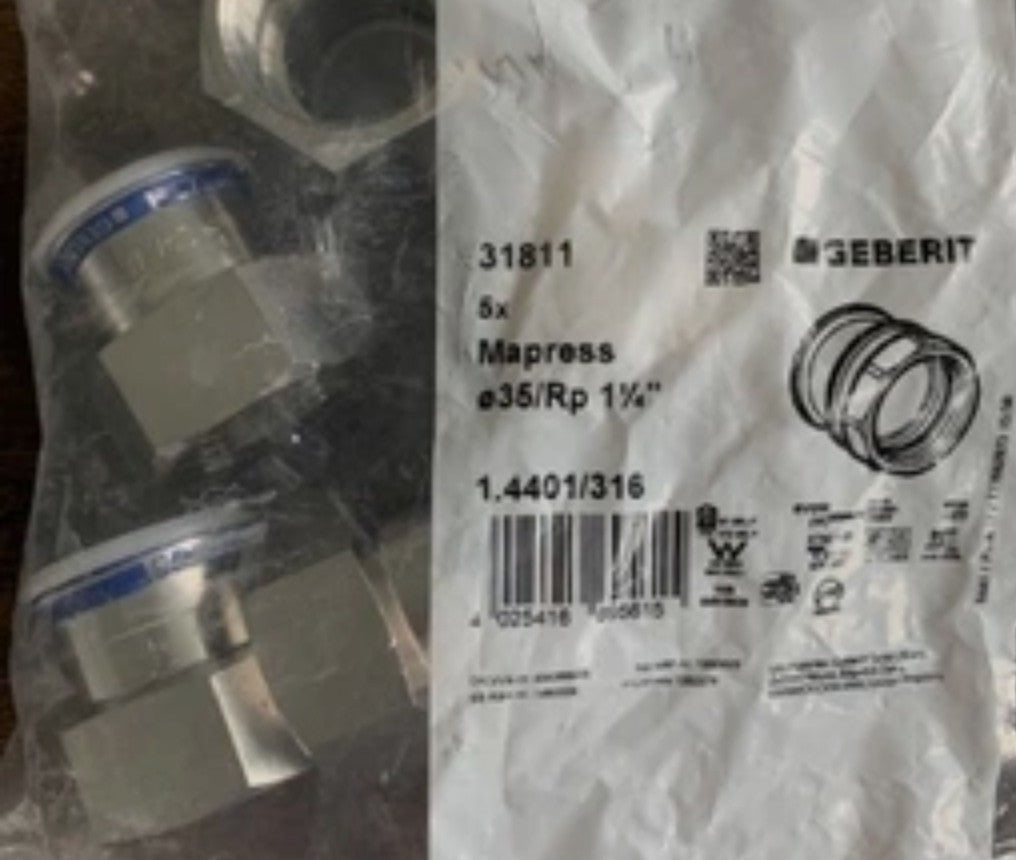 1 x Geberit Mapress Edelstahl Übergang mit IG d35-Rp1 1/4, 31811 unused-INOX Neu