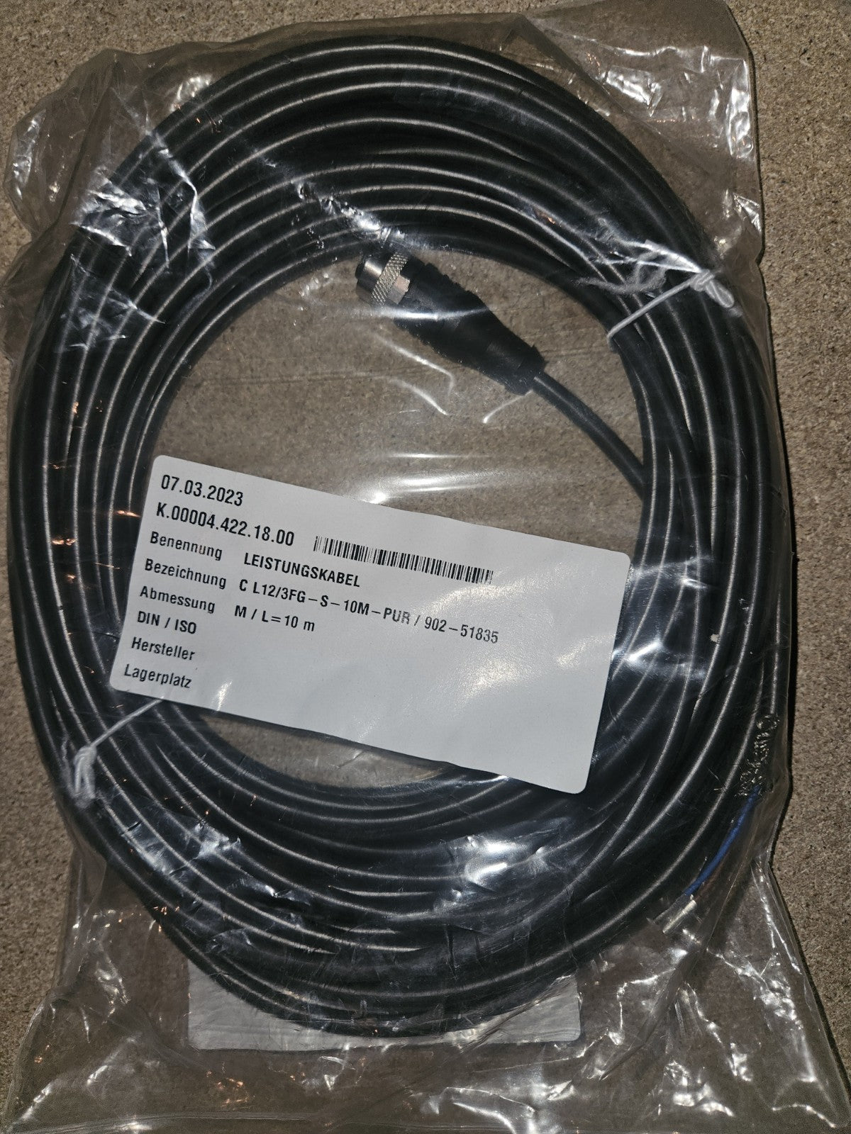 SENSOPART902-51835,C L12/3FG-S-10m-PUR Power cable, 10 m, M12, straight NEW