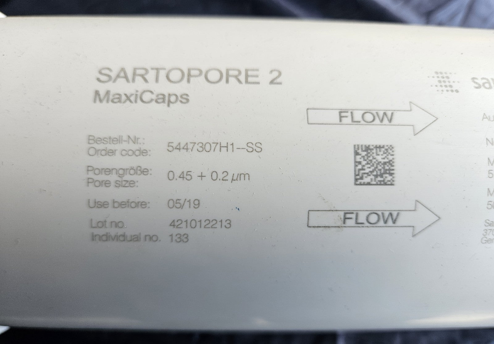 Sartorius 5447307H1—SS Sartopore 2 MaxiCaps 0.456 + 0.2µm, Used
