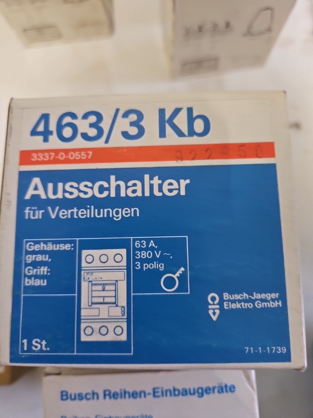 Busch Hauptschalter E463/3-KB  3-polig 63A 380V Ausschalter / Trennschalter Neu