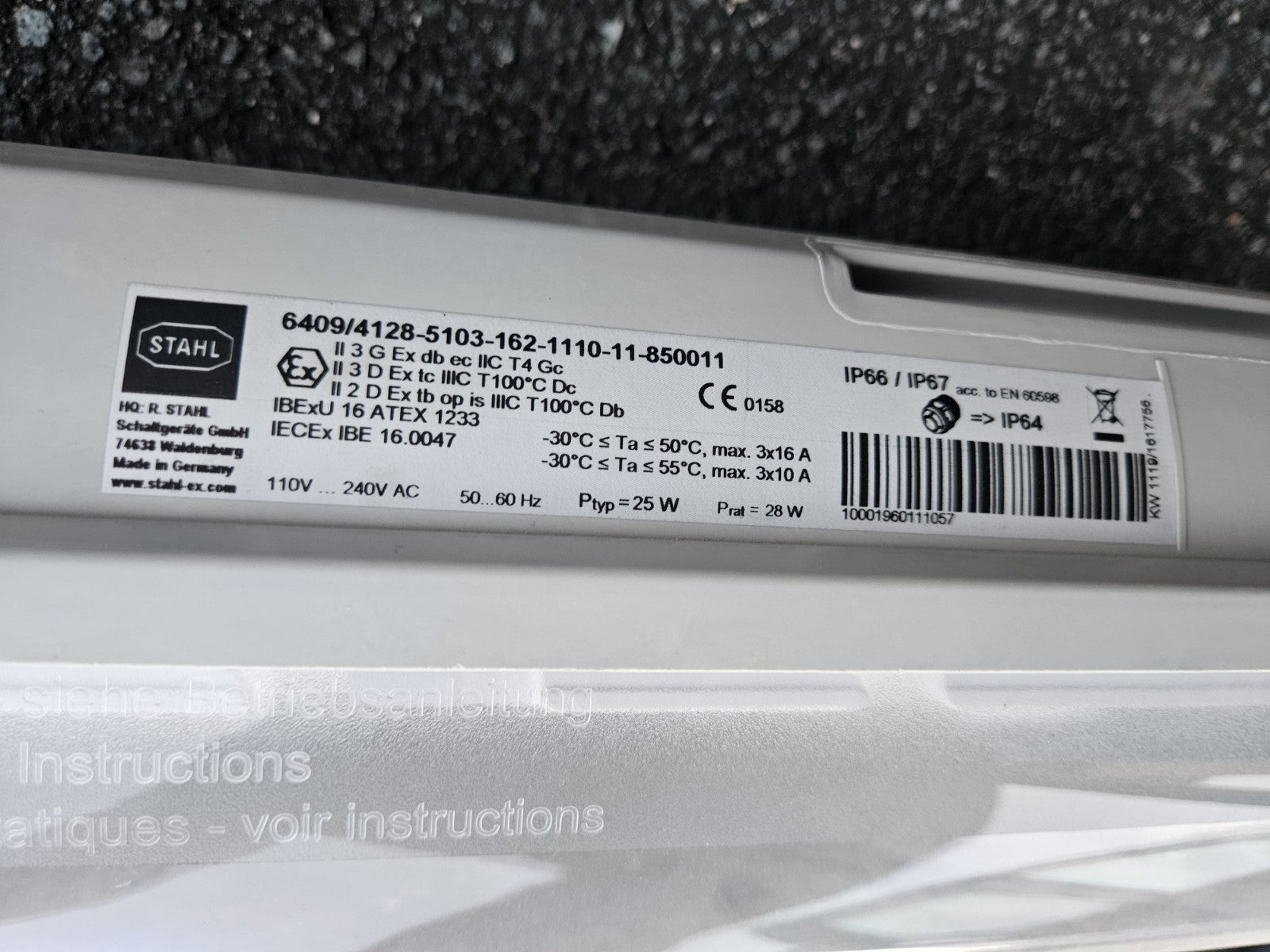  R. STAHL EXLUX 6409/4 LED Emergency Luminaire Explosion Prood, 267859, IP67
