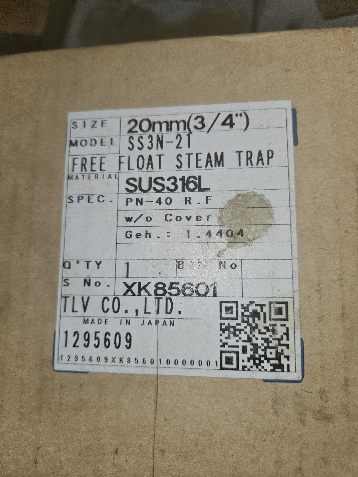 TLV 3/4" NPT Free Float Steam Trap SS3N-21, SUS316L, PN-40 R.F, New In Box NEU