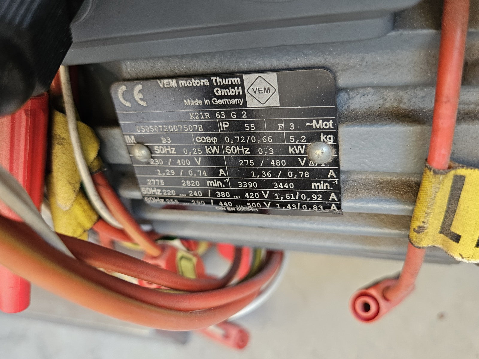 VEM Elektromotor K21R 63 G 2 + LENZE GN43.550.34.035-036 Motor, Fully Working