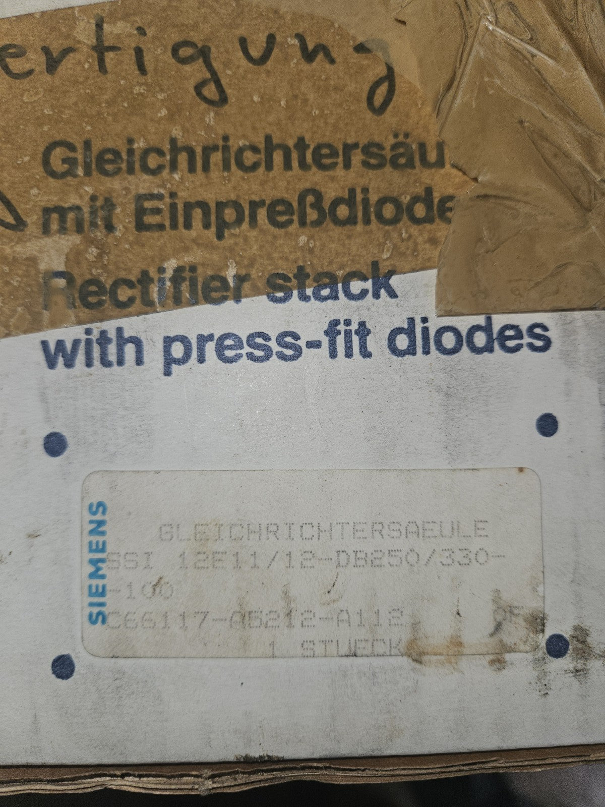 SIEMENS Gleichrichtersäule Typ SSI 12E11/12-DB 250-330 | C 66117-A5212-A112 NEU