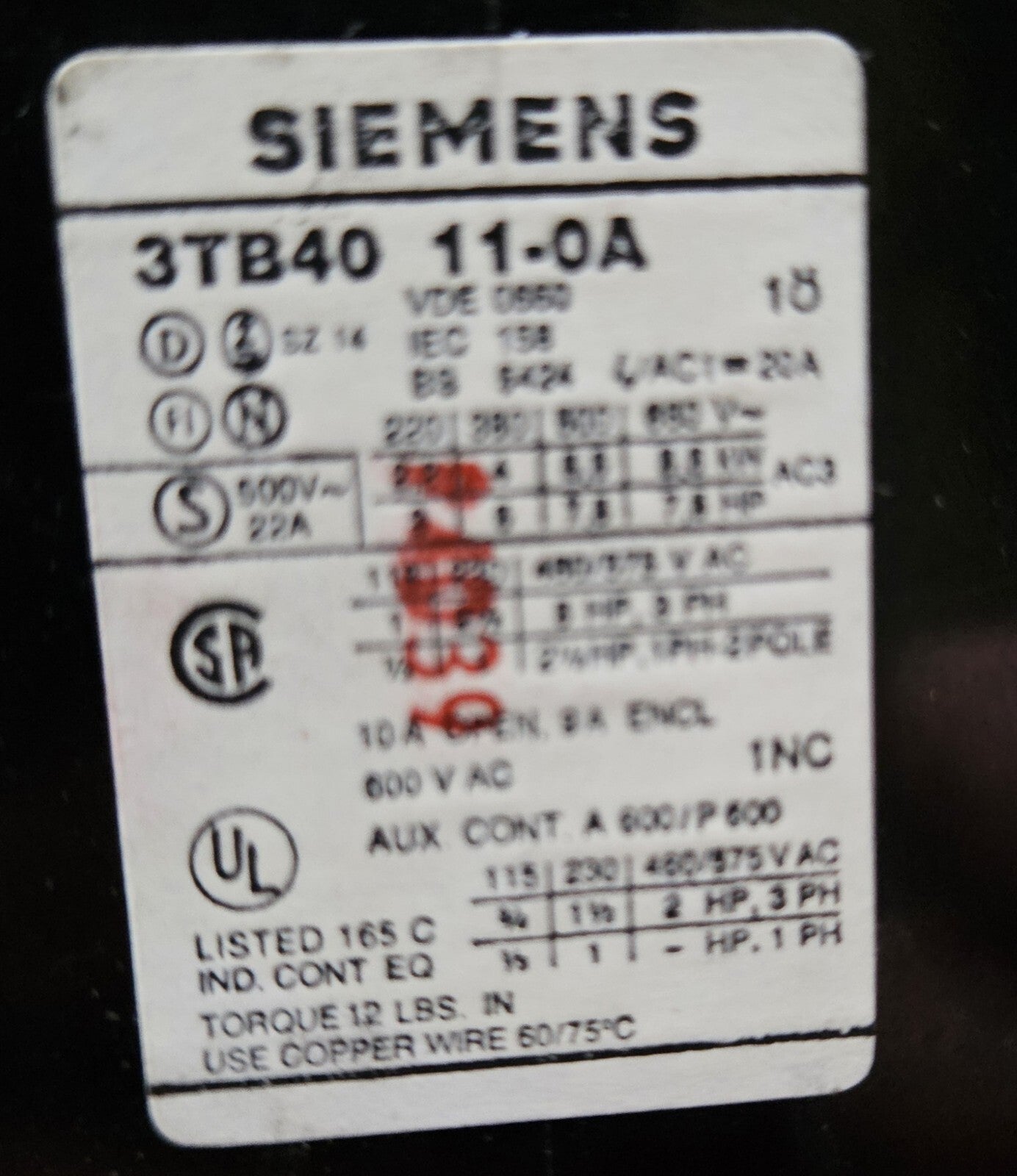 Siemens 3TB4011-0A Schütz Contactor 3TB40110A new Old Stock, Neu, Unbenutzt