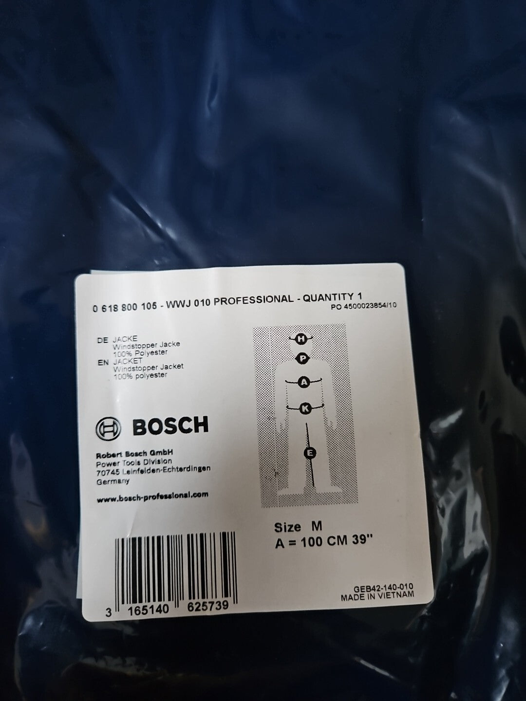Bosch Professional Gr.M,Wind Breaker, Wwj010 Blu Navy Taglia M 3165140625739 Neu