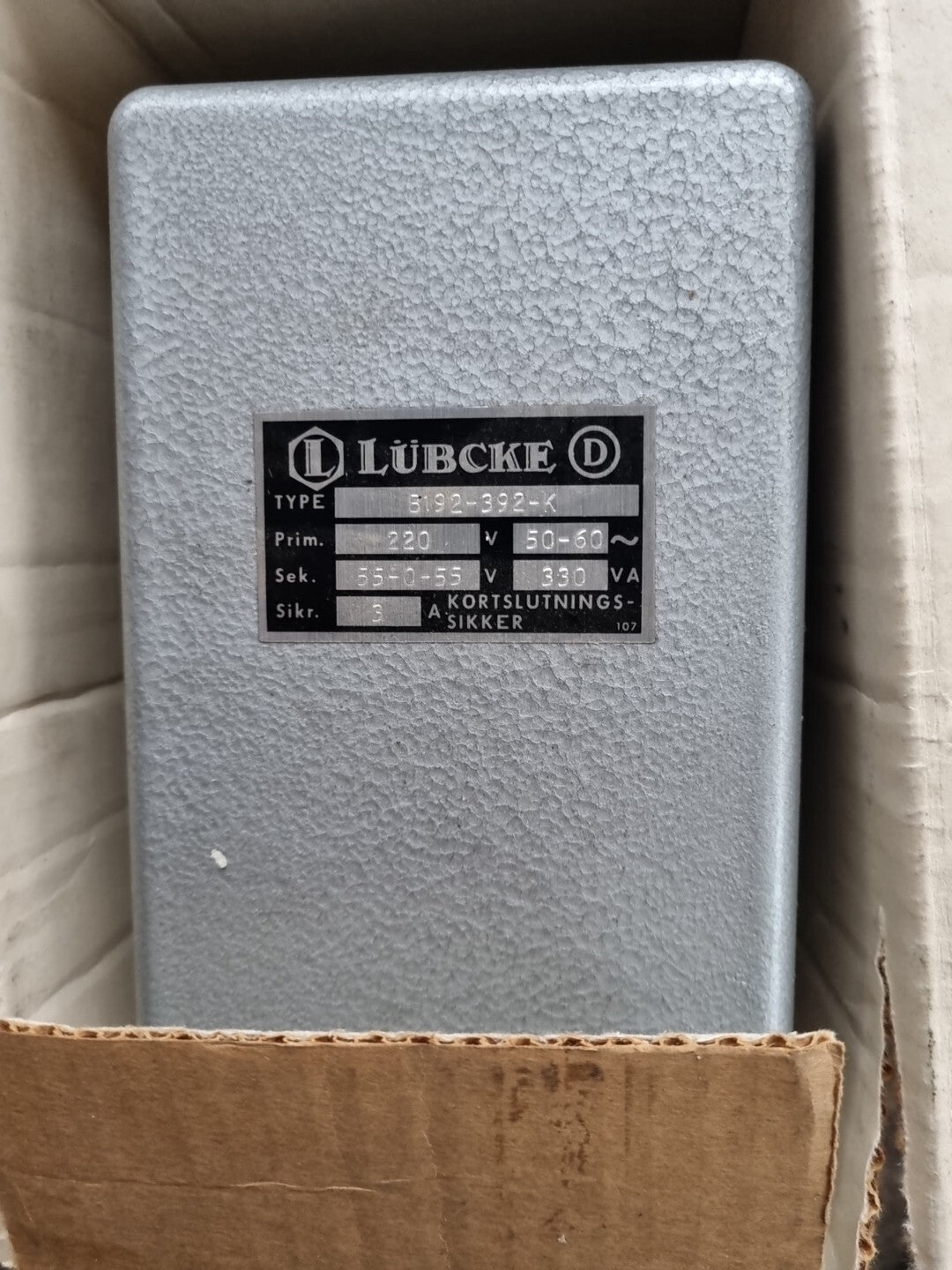 Lübcke Mellem Transformator B192-392-K P.220V, S.55-0-55V,50-60Hz, 330VA neu/new