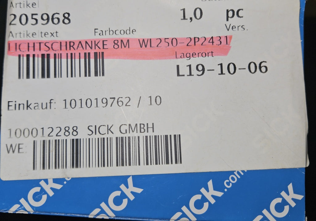 Sick WL250-2P2431 Kompakt-Lichtschranke, Art.205968, Neu/ovp New Unused