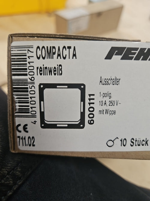 10 x Peha D 711.02 Ausschalter 10A 250V 1-polig COMPACTA reinweiß Neu/ovp