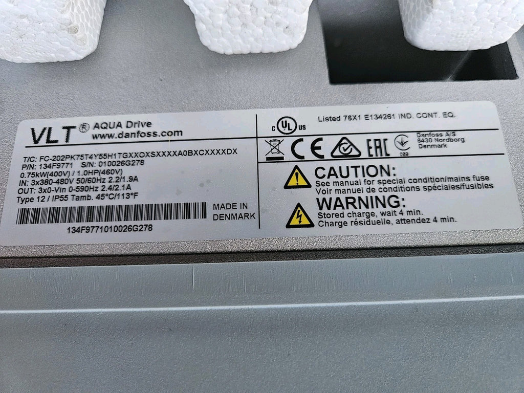 Danfoss FC-202 AQUA-DRIVE VFD Inverter, 7.5kW,202PK75T4Y55H1TGXXOXSXXXXA0BXCXXXX