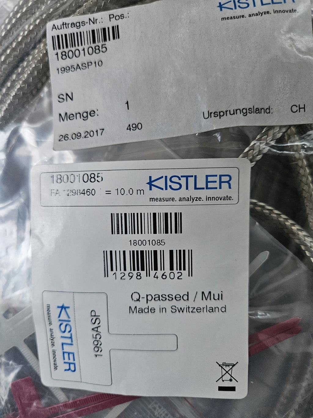 Kistler 1995ASP10 Sensorcable, Verbindungskabel SENSOR Neu/ovp,New Krauss Maffei