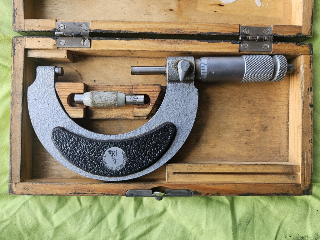 DDR Bügelmessschraube Mikrometerschraube KS Suhl 50-75mm im Etui, TOO ZUSTAND