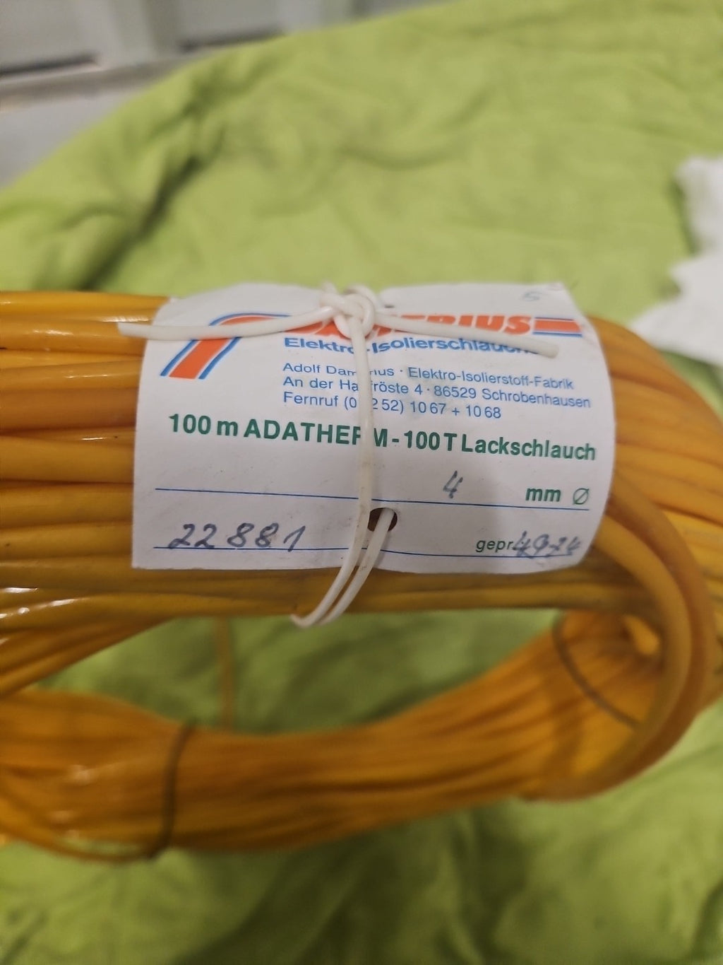 100m Adatherm LACKSCHLAUCH ø4mmx0,5 gelb (Gewebeschlauch), Neu Ovp New Umbenutzt
