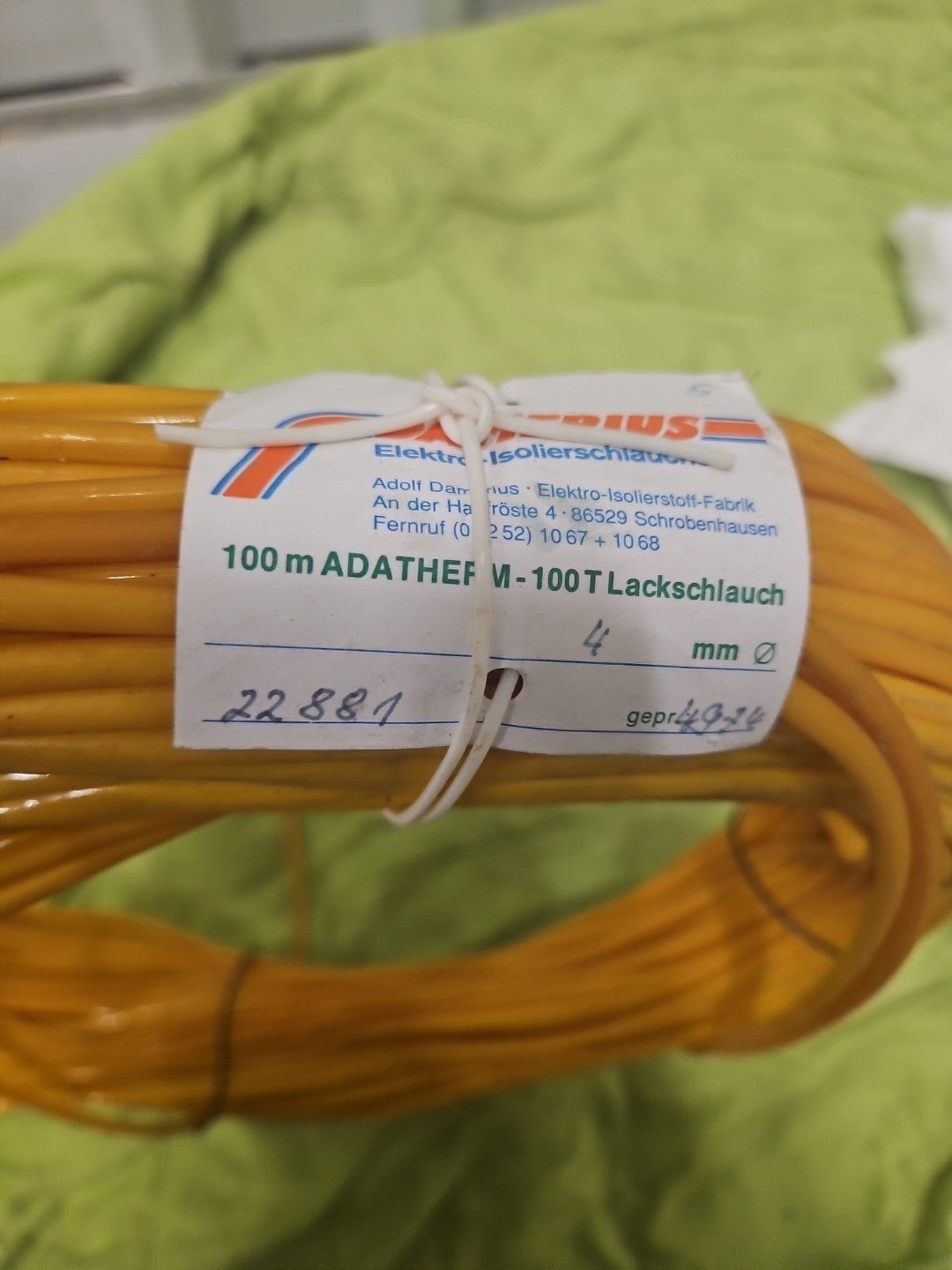 100m Adatherm LACKSCHLAUCH ø4mmx0,5 gelb (Gewebeschlauch), Neu Ovp New Umbenutzt