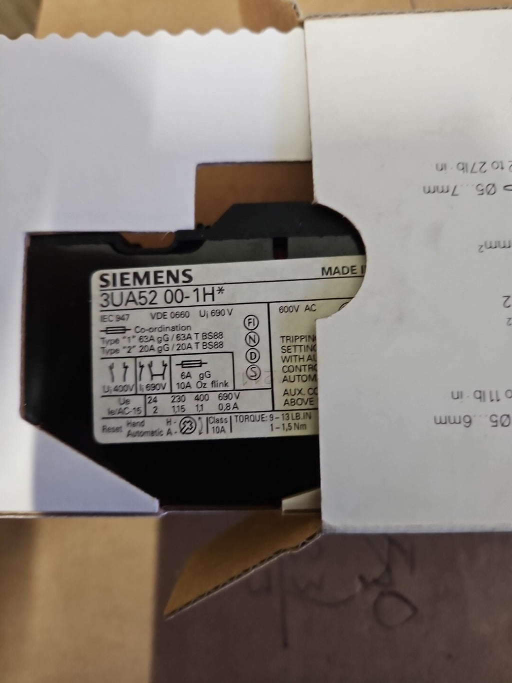1 x Siemens Überlastrelais 3UA5200-1H 3UA52 00-1H Relais Overload relay 5-8A New