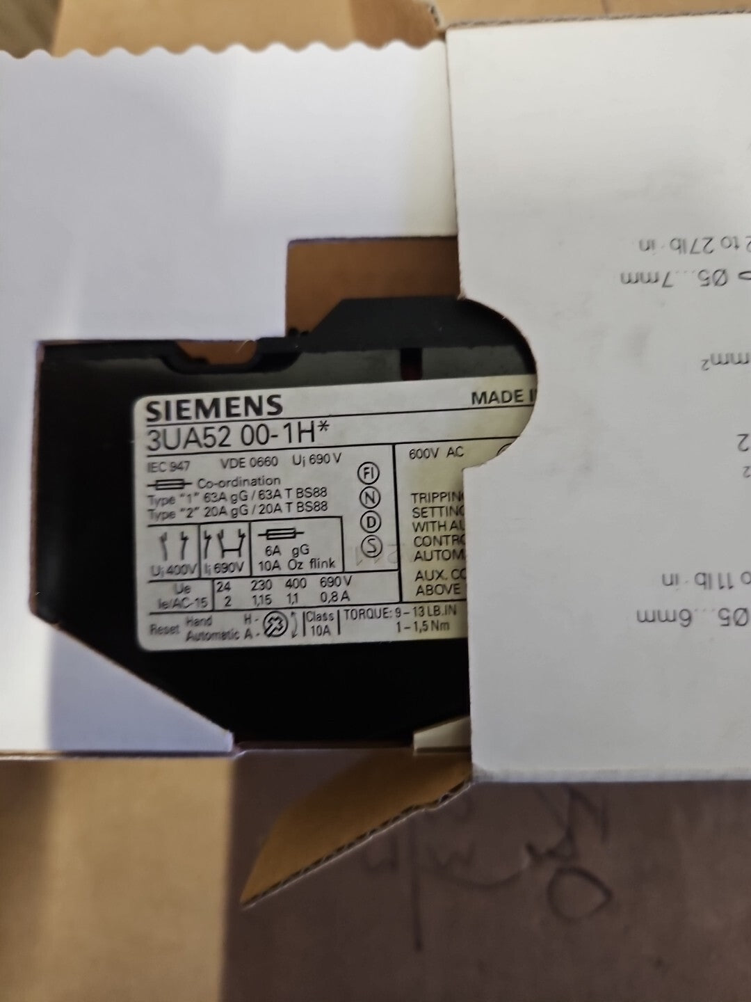 1 x Siemens Überlastrelais 3UA5200-1H 3UA52 00-1H Relais Overload relay 5-8A New