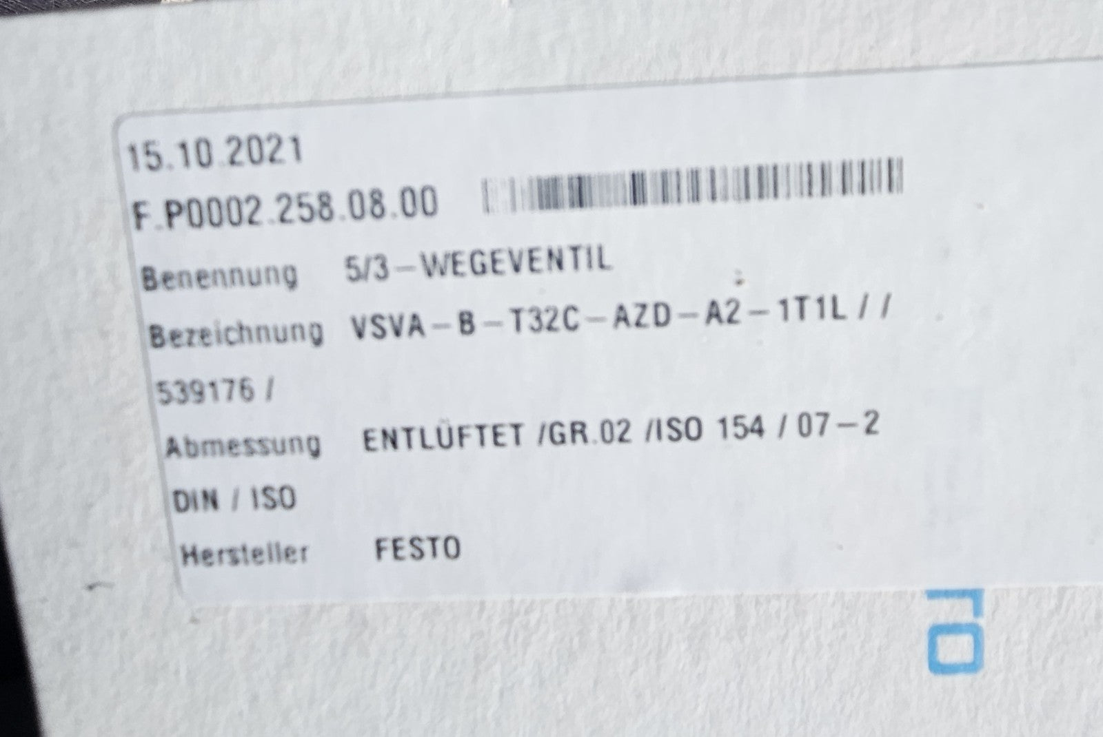 FESTO VSVA-B-T32C-AZD-A2-1T1L, 539176 Magnetventil, Solenoid Valve, New In Box