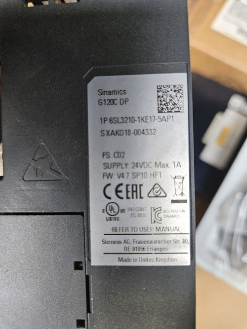 6SL3210-1KE17-5AP1  SIEMENS  SINAMICS G120C Inverter 3kW  Used + Tested, Working