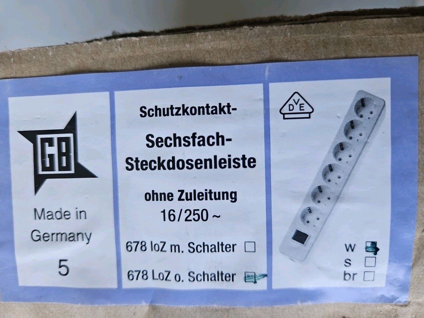 5 x Master Steckdosenleiste 6fach Vert. ohn.Kabel Mehrfachsteckdose Neu/Ovp