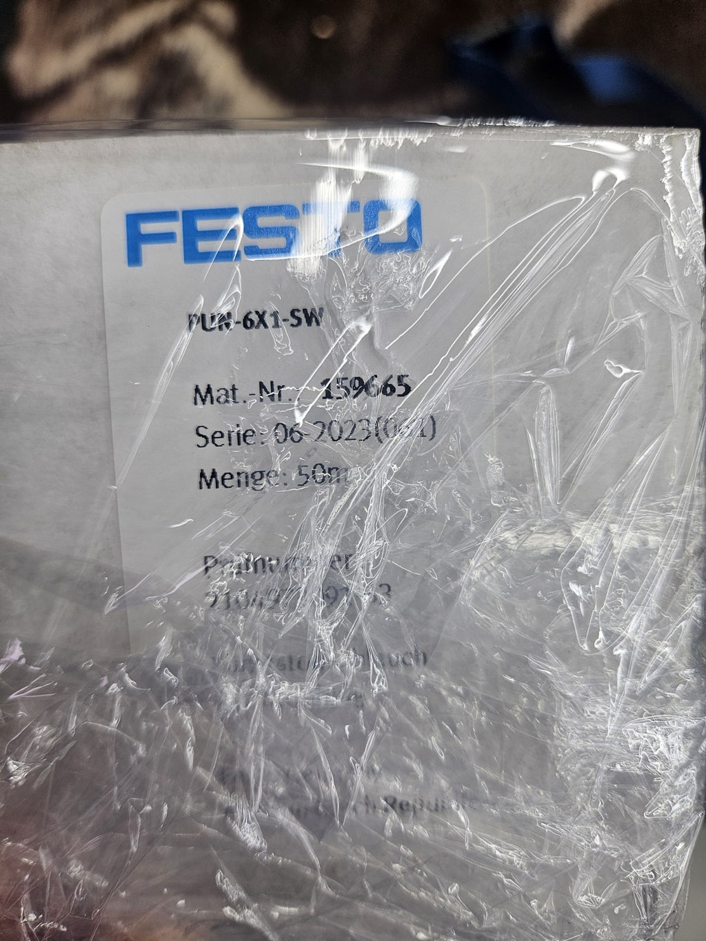 New Festo PUN-6X1-SW, 159665,50M Pneumatic Tubing Neu/ovp Unused Damaged Package